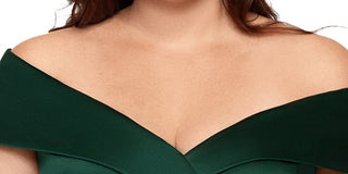 Xscape Women's Satin Zippered Off Shoulder Full Length Formal Fit Flare Dress Green Size 16W