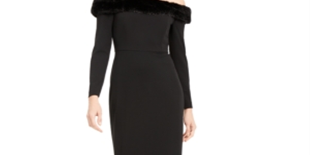 Calvin Klein Women's Long Sleeve Off Shoulder Maxi Sheath Evening Dress Black Size 12