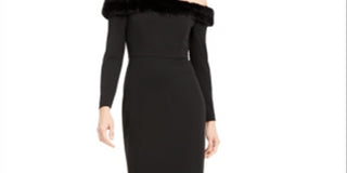 Calvin Klein Women's Long Sleeve Off Shoulder Maxi Sheath Evening Dress Black Size 12