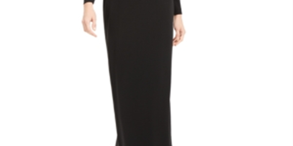 Calvin Klein Women's Long Sleeve Off Shoulder Maxi Sheath Evening Dress Black Size 12