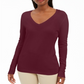 JM Collection Women's Embellished-Sleeve V Neck Sweater Red Size X-Small