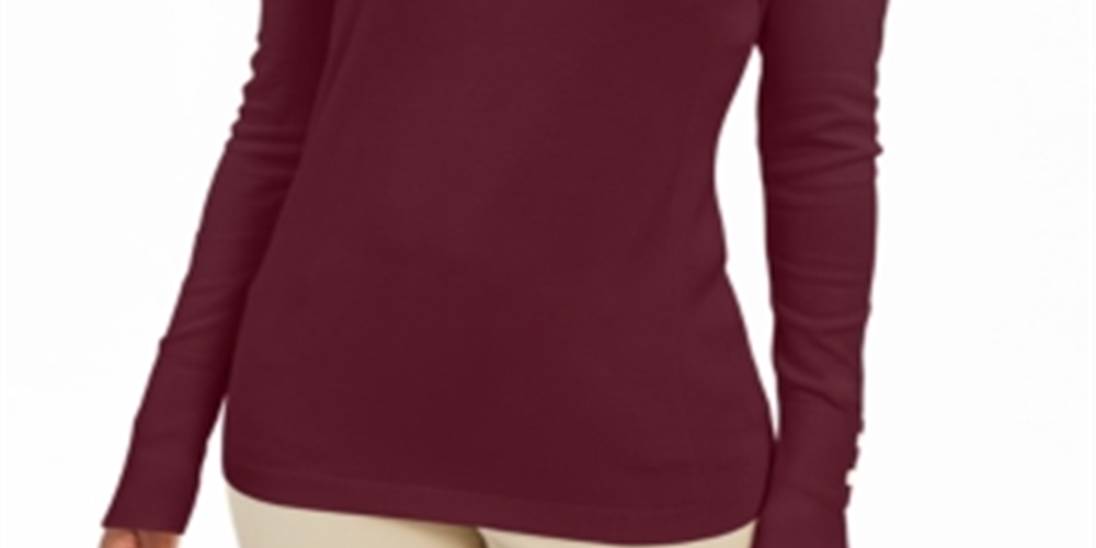 JM Collection Women's Embellished-Sleeve V Neck Sweater Red Size X-Small
