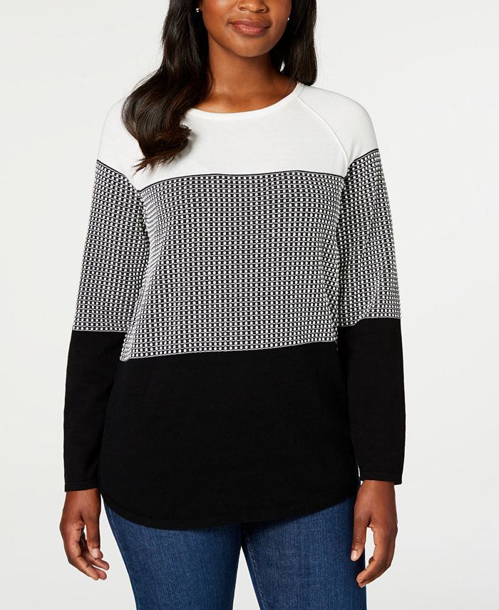 Karen Scott Petite Cotton Colorblocked Sweater Combo Black Size Petite XS