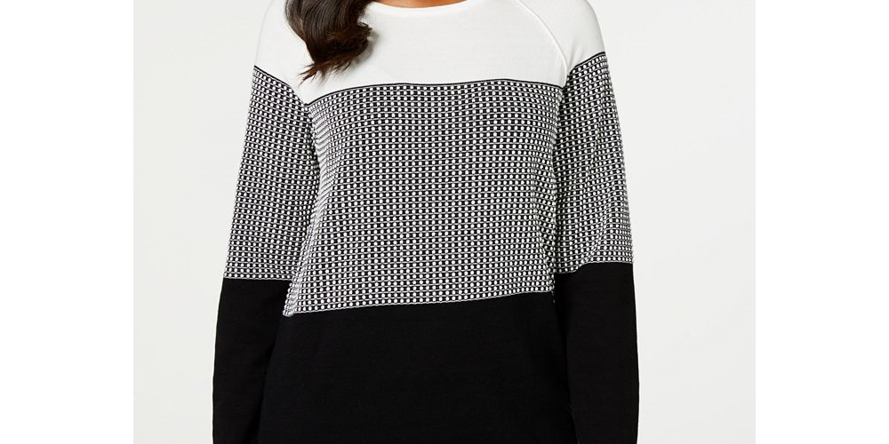 Karen Scott Petite Cotton Colorblocked Sweater Combo Black Size Petite XS