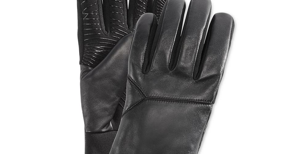 UR Powered Men's Leather Gloves Faux Fur Lined Touch Screen  Black Size  S/M