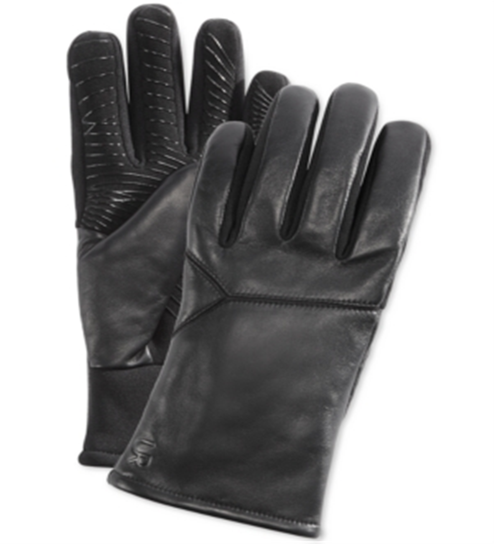 UR Powered Men's Leather Gloves Faux Fur Lined Touch Screen  Black Size  S/M