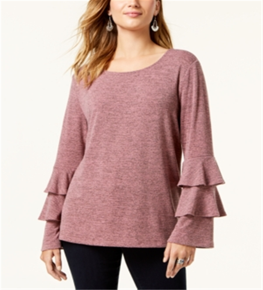 Style & Co Women's Petite Double Bell Sleeve Top Pink Size Petite Small