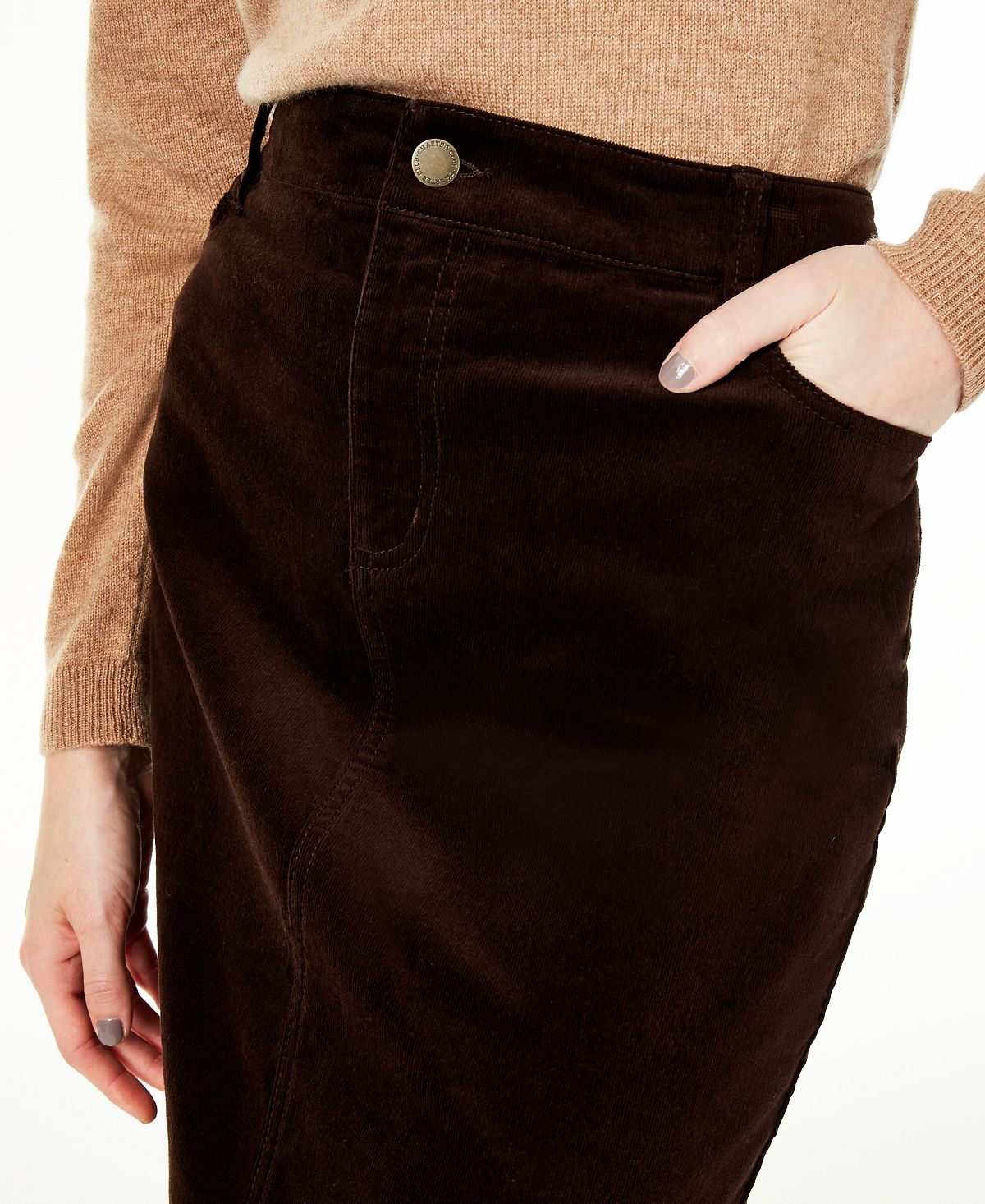 Charter Club Women's Petite Corduroy Tummy-Control Skirt  Black Size 6 P