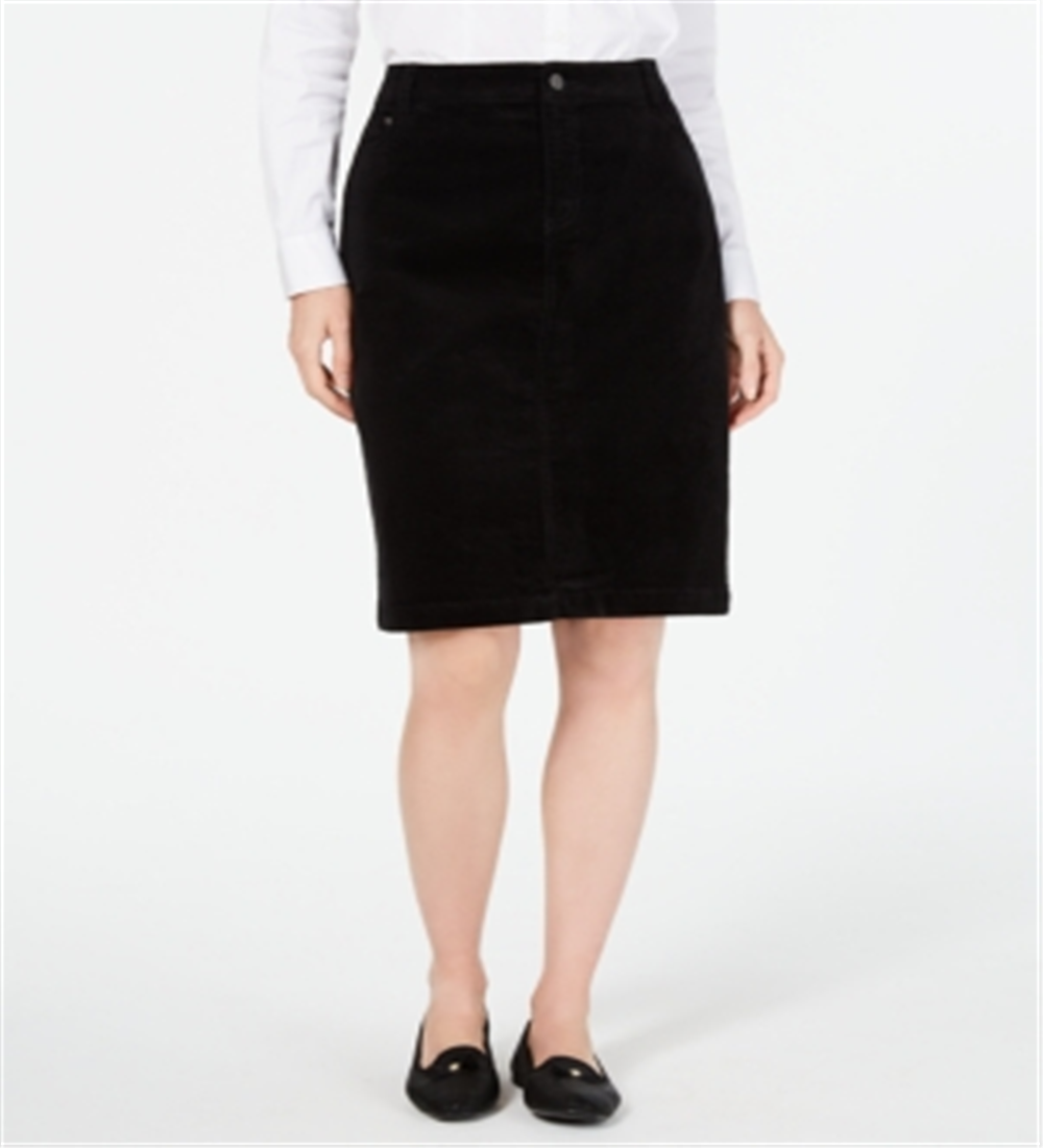 Charter Club Women's Petite Corduroy Tummy-Control Skirt  Black Size 6 P