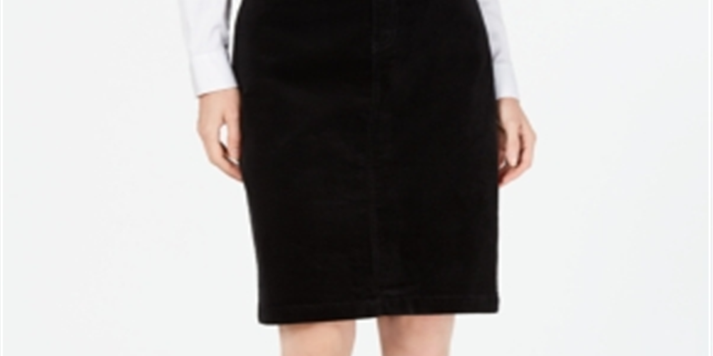 Charter Club Women's Petite Corduroy Tummy-Control Skirt  Black Size 6 P