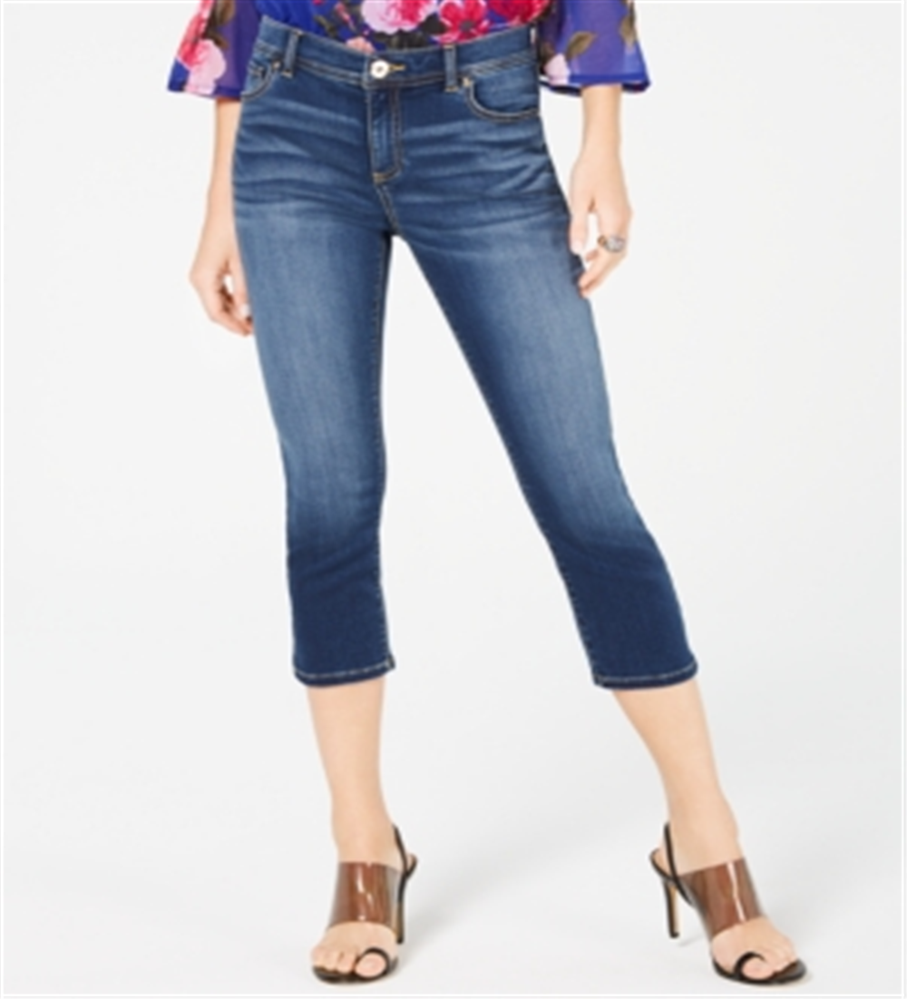 INC Women's Finity Stretch Cropped Jeans in Curvy  Blue Size 6