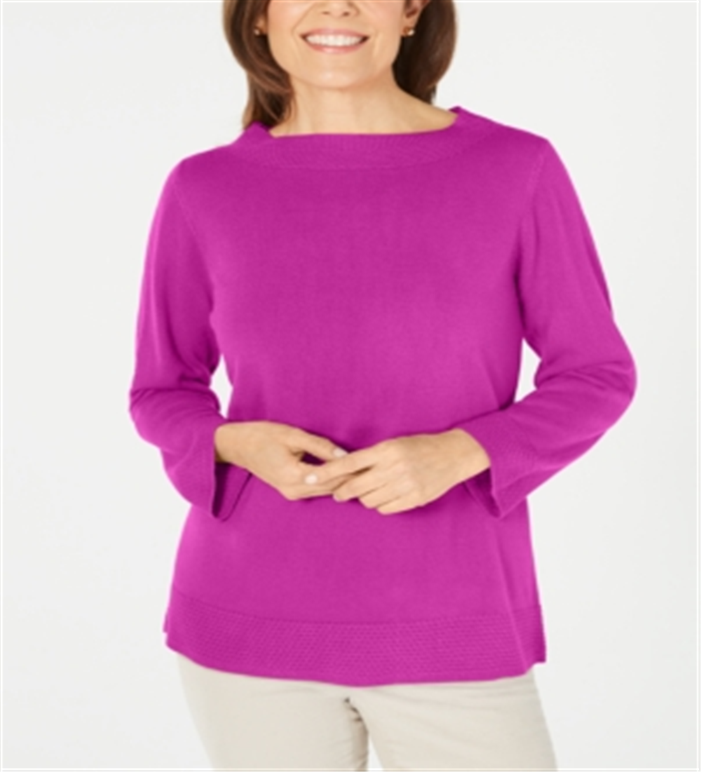 Karen Scott Women's Bateau-Neck Long-Sleeve Sweater Raspberry Purple Size Medium