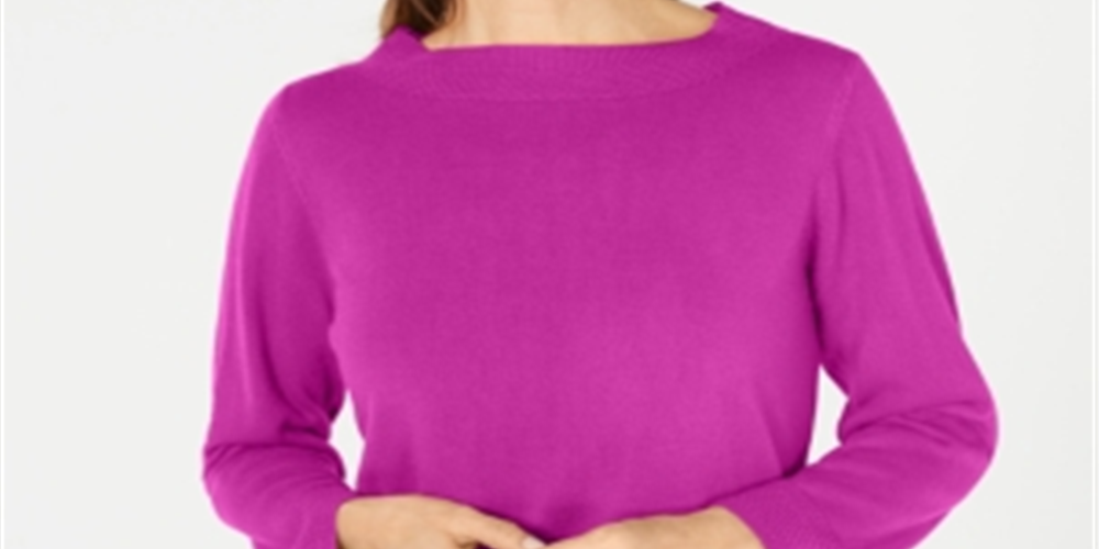 Karen Scott Women's Bateau-Neck Long-Sleeve Sweater Raspberry Purple Size Medium