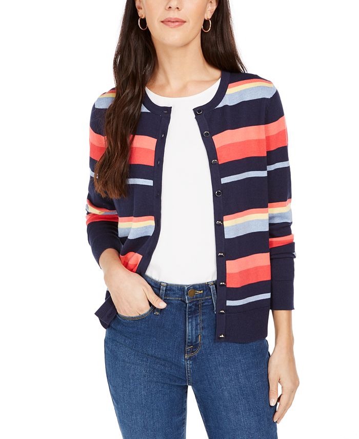 Charter Club Women's Striped Cardigan Blue Size -XL