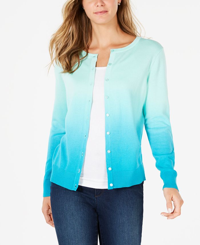 Charter Club Women's Ombre Cardigan Turquoise Stone Blue Size Small