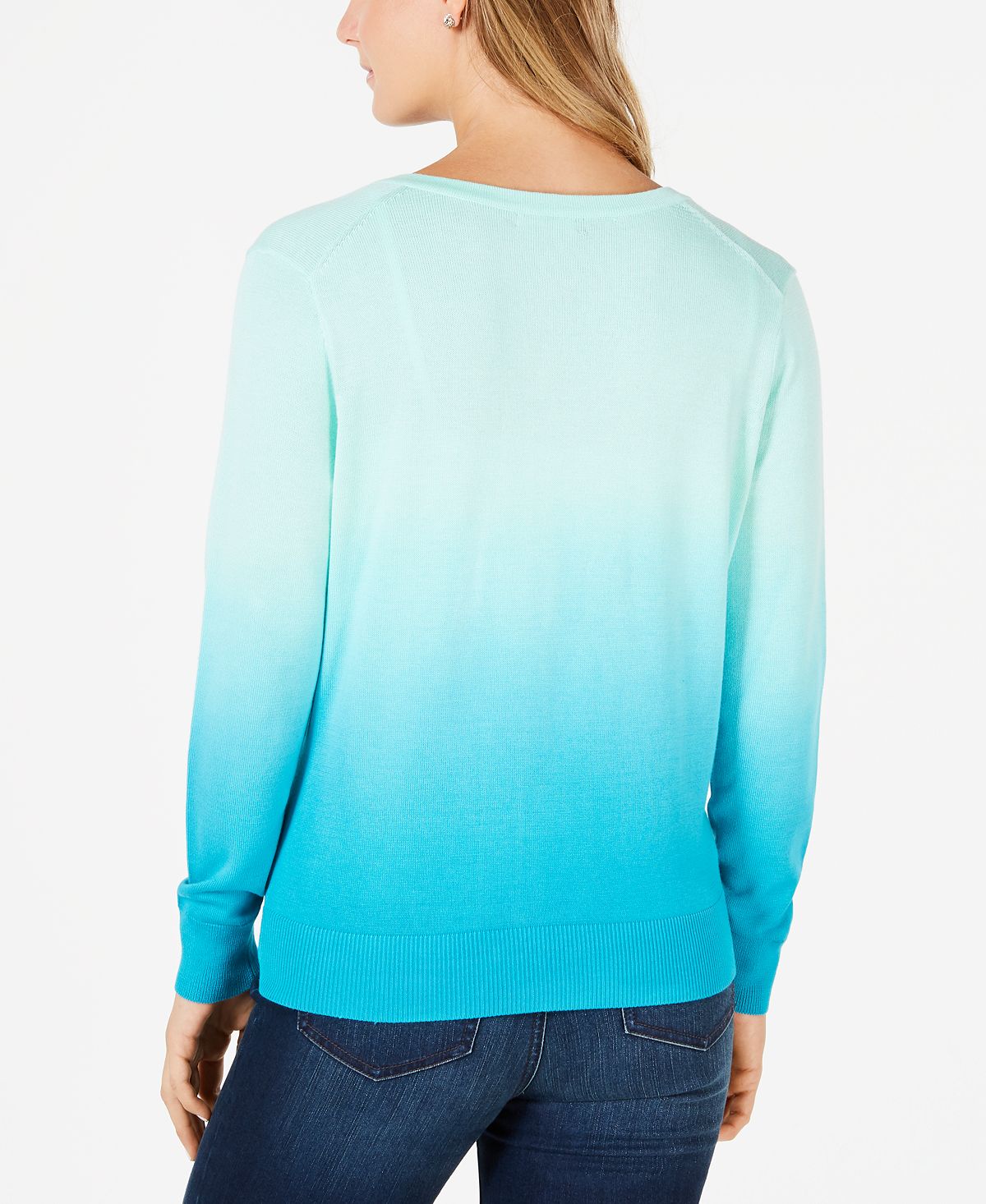 Charter Club Women's Ombre Cardigan Turquoise Stone Blue Size Small