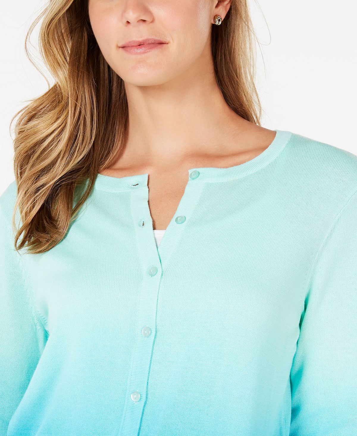 Charter Club Women's Ombre Cardigan Turquoise Stone Blue Size Small