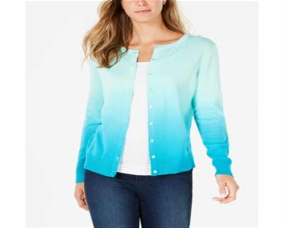 Charter Club Women's Ombre Cardigan Turquoise Stone Blue Size Small