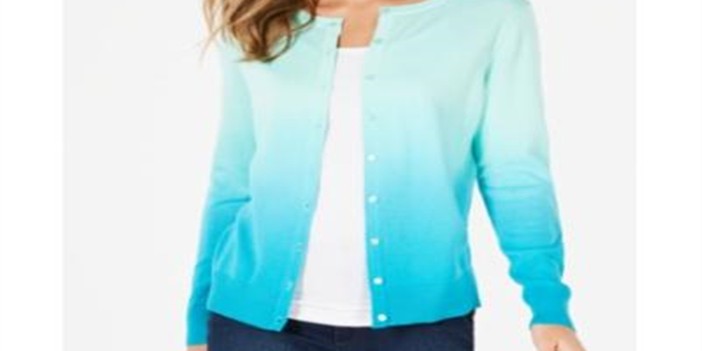 Charter Club Women's Ombre Cardigan Turquoise Stone Blue Size Small