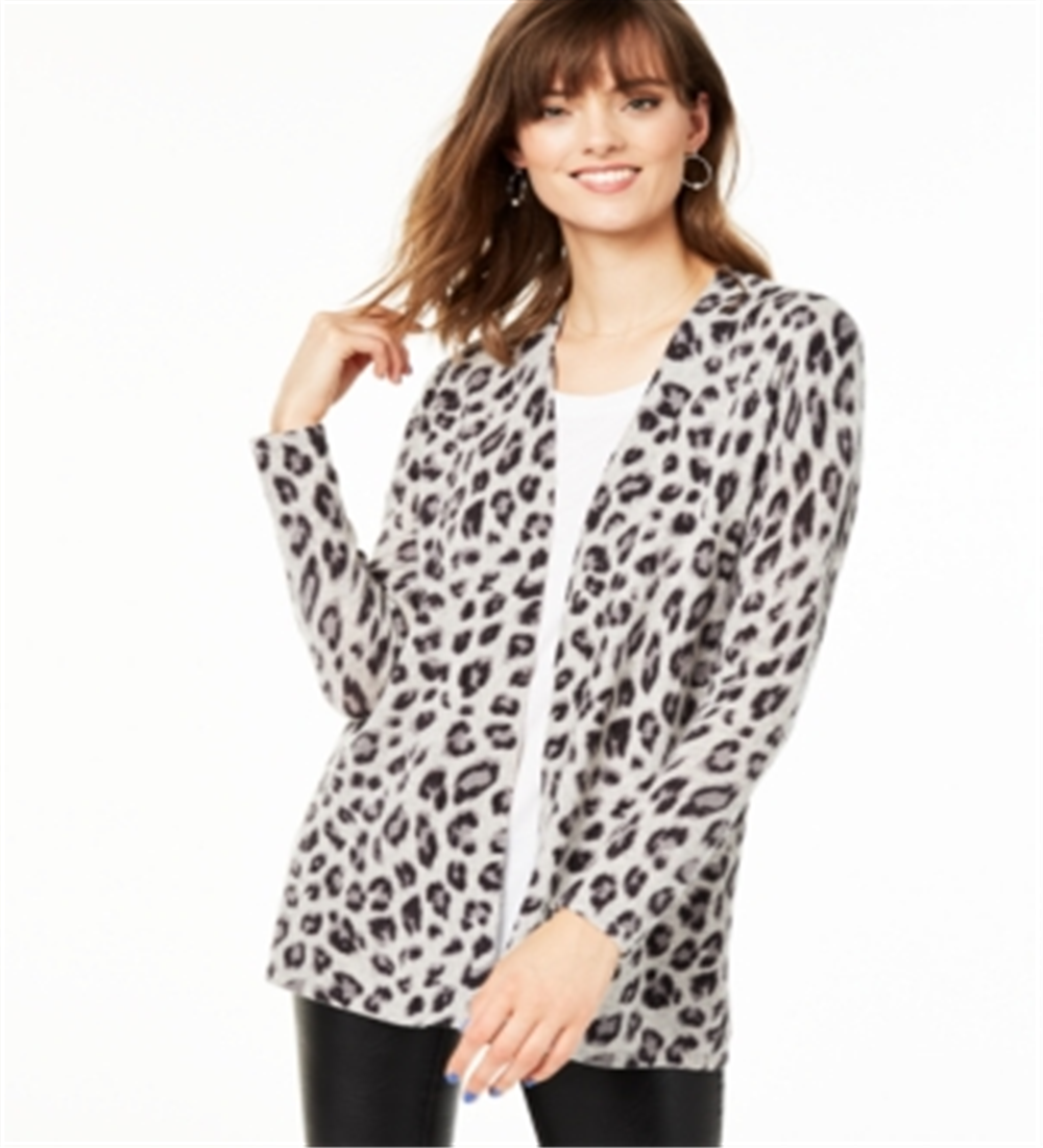 Charter Club Women's Animal Print Pure Cashmere Cardigan Black Sizes Petite S