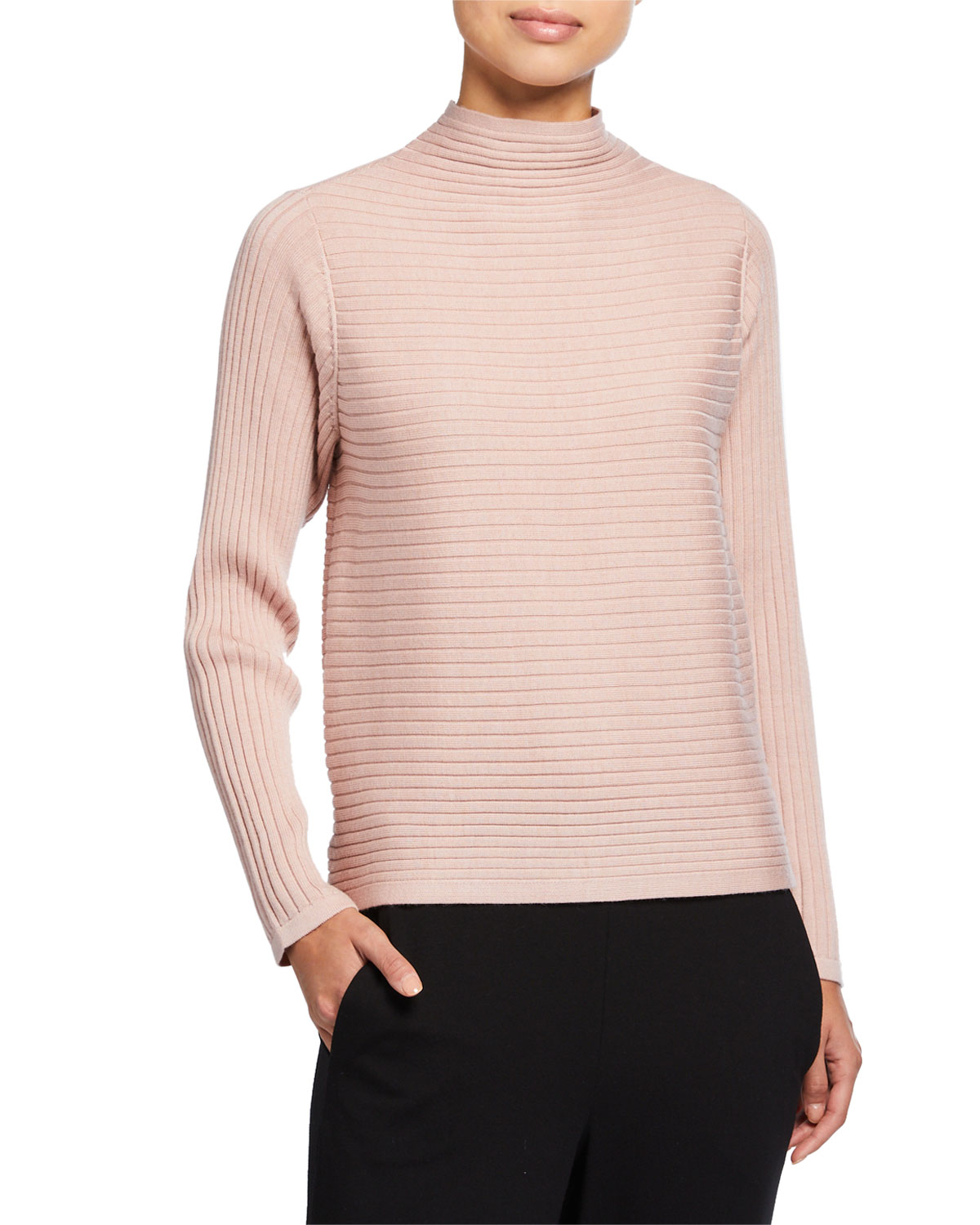 Eileen Fisher Women's Wool Funnel-Neck Sweater Pink Size PL