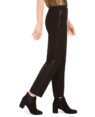 Bar III Women's  Tuxedo Satin-Stripe Straight-Leg Pants  Black Size 16