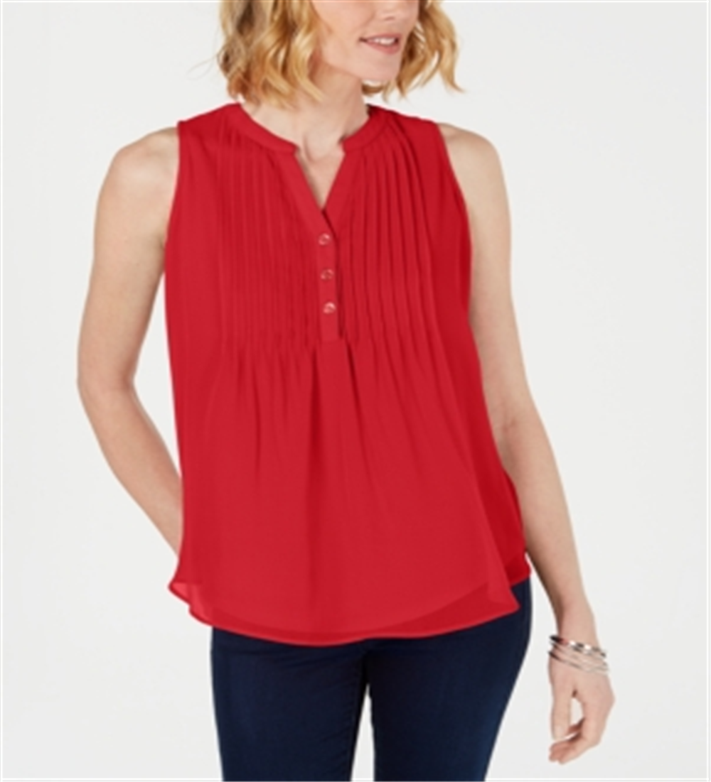 Charter Club Women's Petite Pintucked Top Risky Red Size Petite M