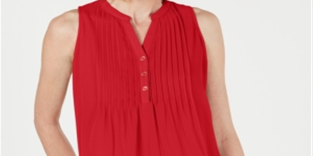 Charter Club Women's Petite Pintucked Top Risky Red Size Petite M