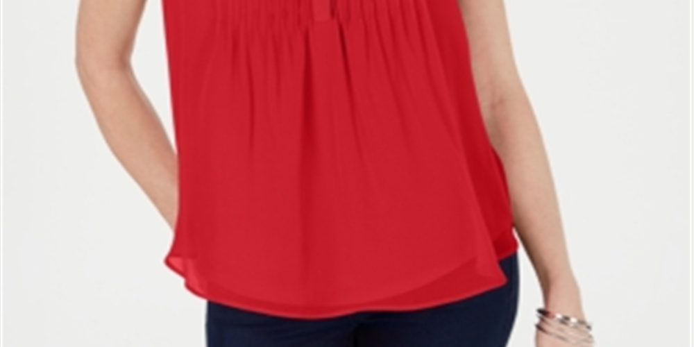 Charter Club Women's Petite Pintucked Top Risky Red Size Petite M
