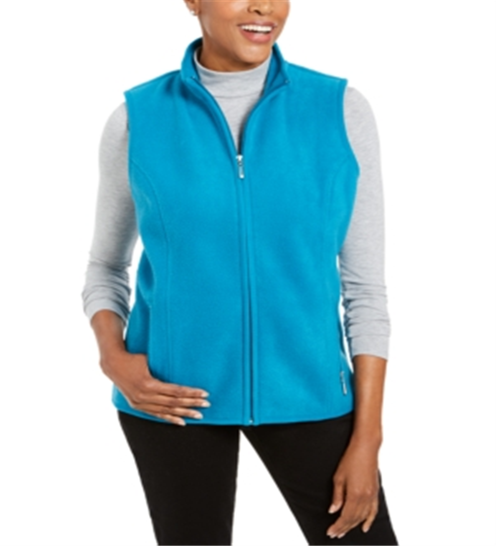 Karen Scott Women's Sport Zip-up Zeroproof Fleece Vest Crystal Teal Blue Size Small
