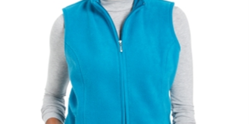 Karen Scott Women's Sport Zip-up Zeroproof Fleece Vest Crystal Teal Blue Size Small