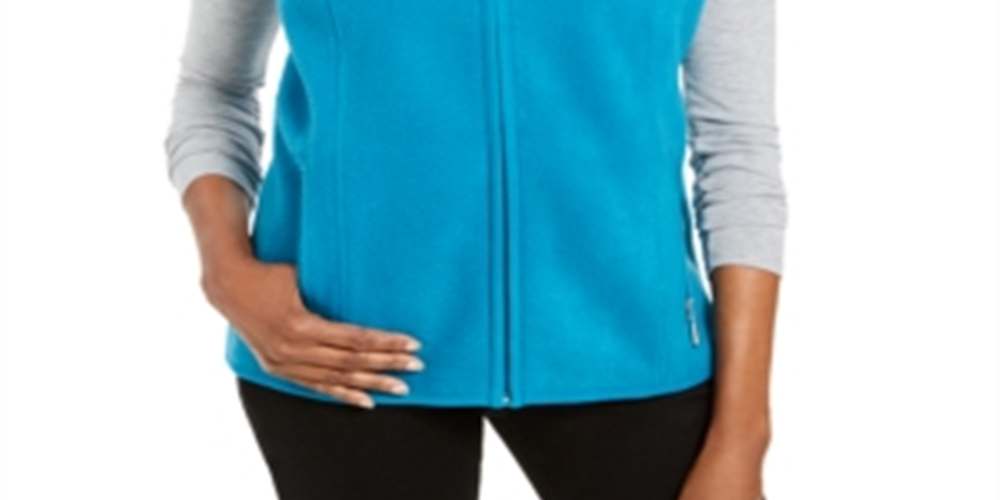Karen Scott Women's Sport Zip-up Zeroproof Fleece Vest Crystal Teal Blue Size Small