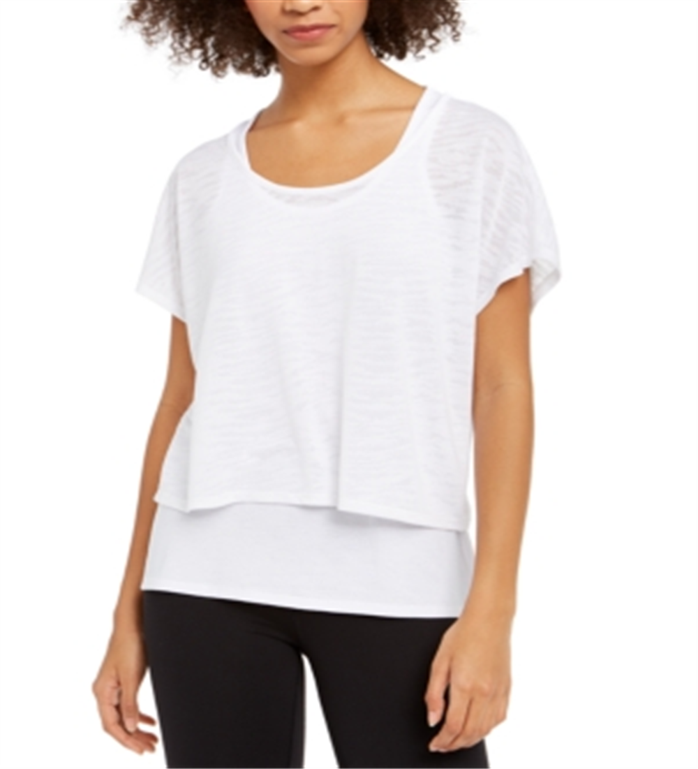 Ideology Women's  Scoop Neck Short Sleeve T-Shirt White Size XL