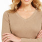 Karen Scott Women's Cotton V-Neck Sweater  Brown Size Medium
