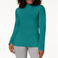 Karen Scott Women's Long Sleeve Mock Neck Cotton Top Green Size Petite L