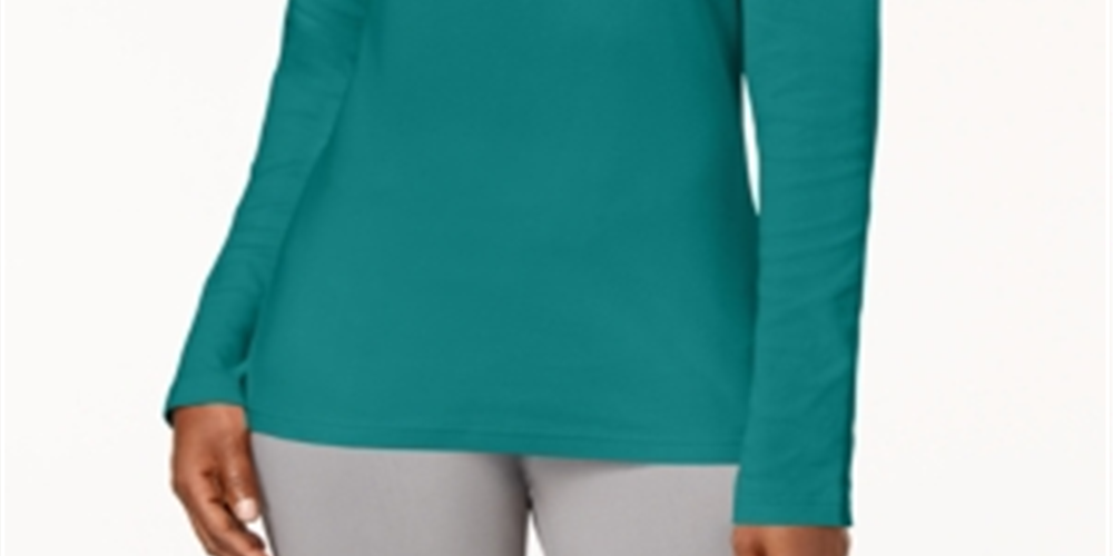 Karen Scott Women's Long Sleeve Mock Neck Cotton Top Green Size Petite L