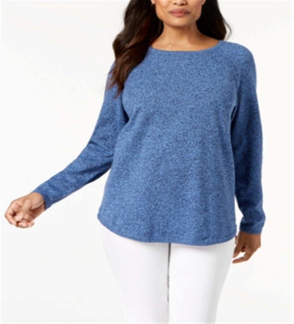 Karen Scott Women's Cotton Marled Curved-Hem Top  Blue Size Large