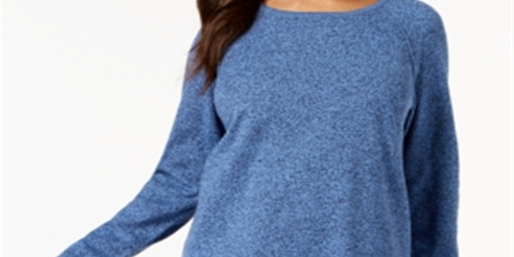Karen Scott Women's Cotton Marled Curved-Hem Top  Blue Size Large
