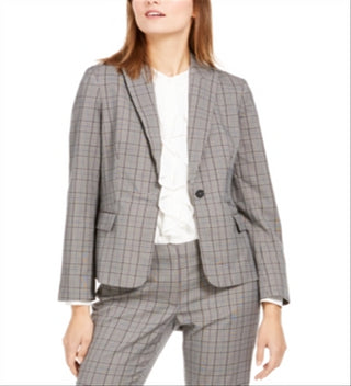 Calvin Klein Women's  Plaid One-Button Blazer -Steel Blue Multi Size 6