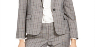 Calvin Klein Women's  Plaid One-Button Blazer -Steel Blue Multi Size 6