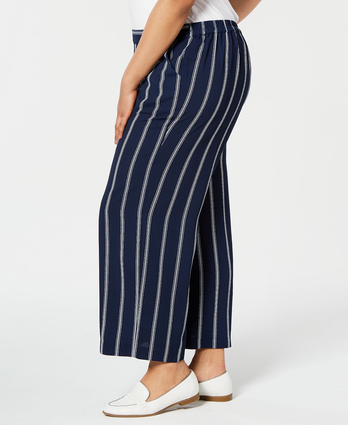 Charter Club Women's Plus Striped Pull on Pants Blue Size 0X