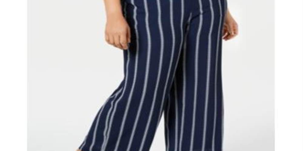 Charter Club Women's Plus Striped Pull on Pants Blue Size 0X
