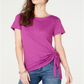 INC International Concepts Women's Short Sleeve Jewel Neck Top Purple Size Small