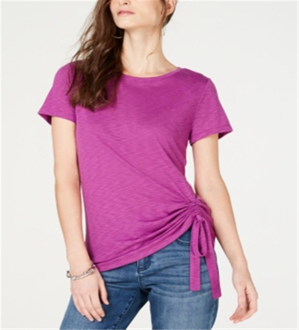 INC International Concepts Women's Short Sleeve Jewel Neck Top Purple Size Small