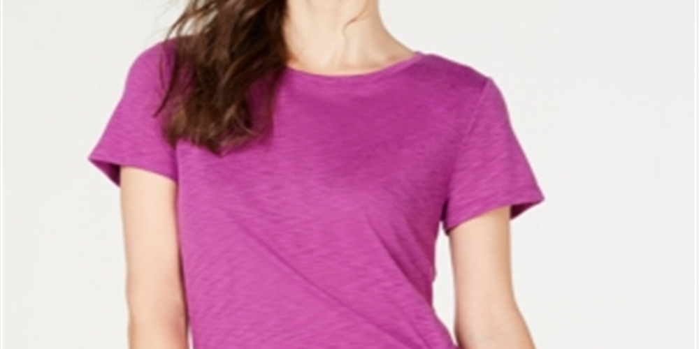INC International Concepts Women's Short Sleeve Jewel Neck Top Purple Size Small