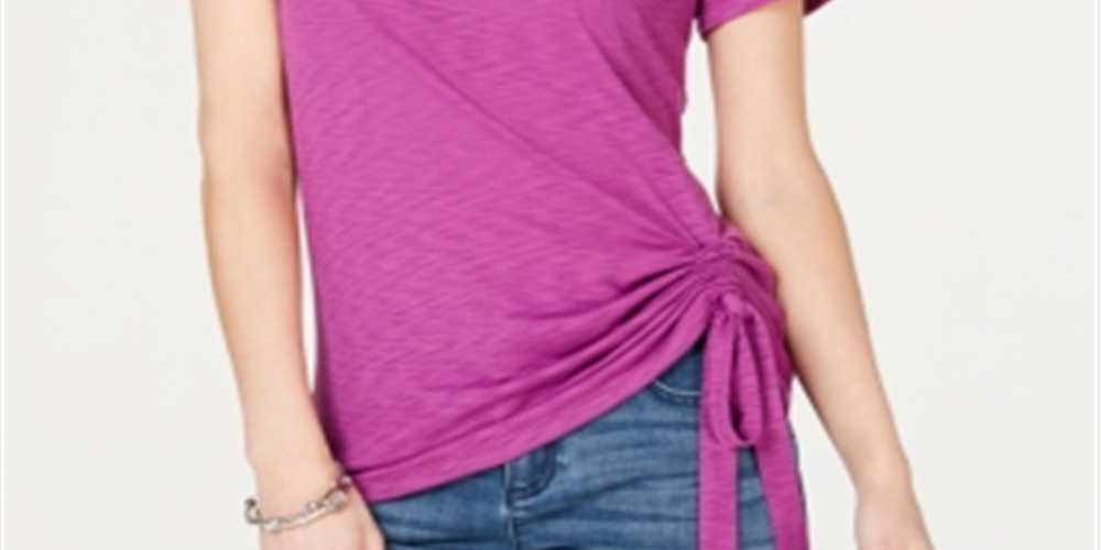 INC International Concepts Women's Short Sleeve Jewel Neck Top Purple Size Small