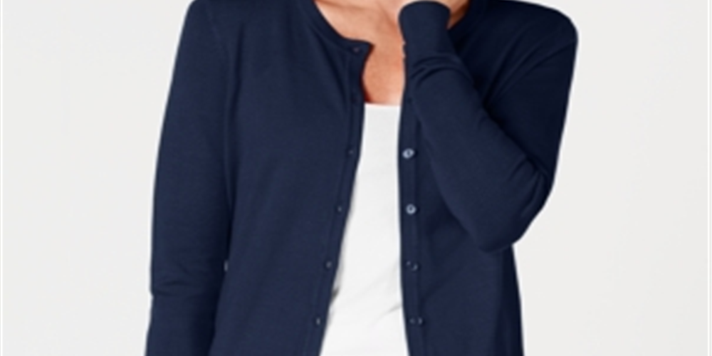 Charter Club Women's Crewneck Cardigan Blue Size Petite