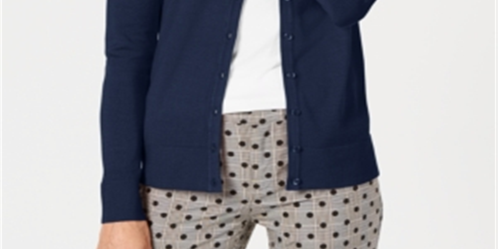 Charter Club Women's Crewneck Cardigan Blue Size Petite