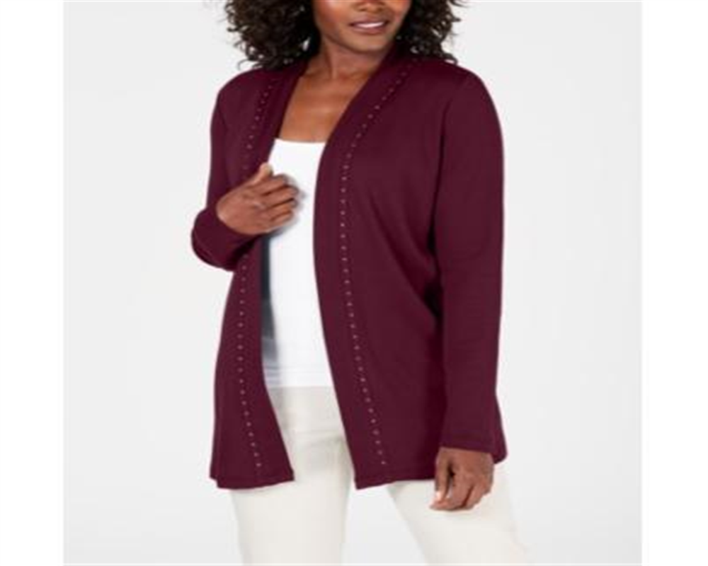 Karen Scott Women's Cotton Studded Open Front Cardigan Red Size Medium