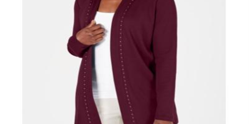 Karen Scott Women's Cotton Studded Open Front Cardigan Red Size Medium